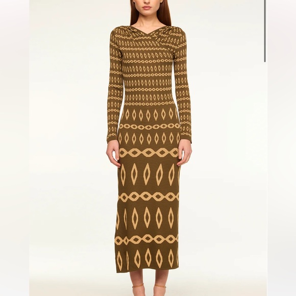 Misa Los Angeles Long Sleeve Dress in Olive and Beige - Picture 1 of 1